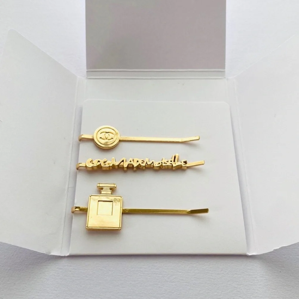 Brand New Chanel VIP GWP Gold Tone Metal Hair Bobby Pins (set of 3)